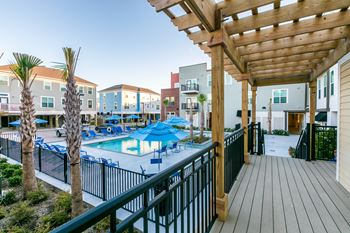 the pool area at the preserve at polo terrace apartments